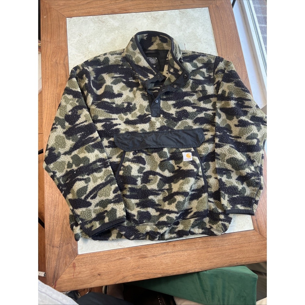 Carhartt Men's XL Camouflage Relaxed Fit 1/4 Snap Pile Fleece Pullover Jacket